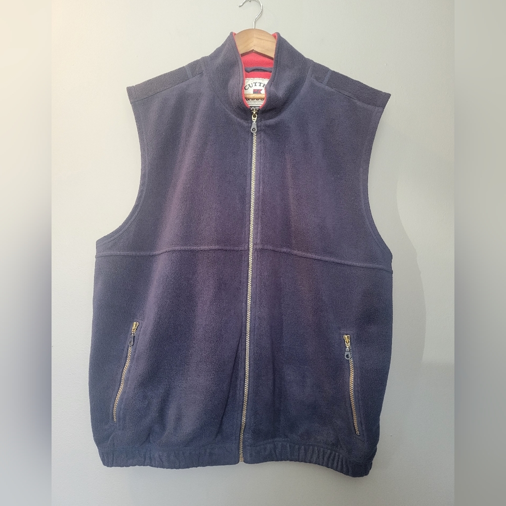 Cutter & Buck Fleece Full Zip Vest Navy/Red Mens Size XL